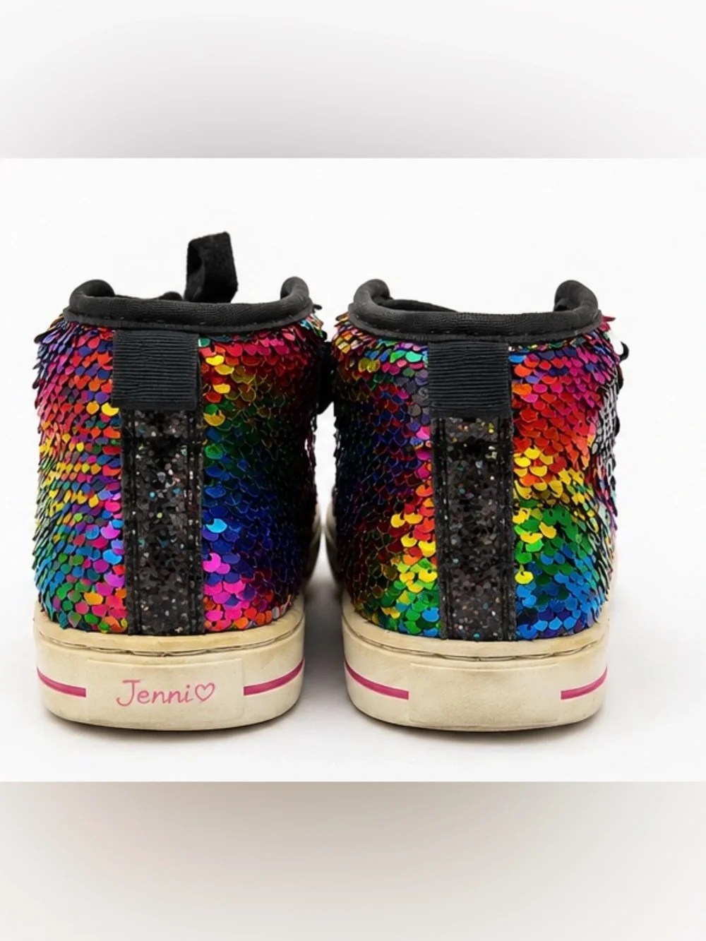 Justice Rainbow Sequin High Top Sneakers Girls Bow Ribbon MultiColor Glitter 12